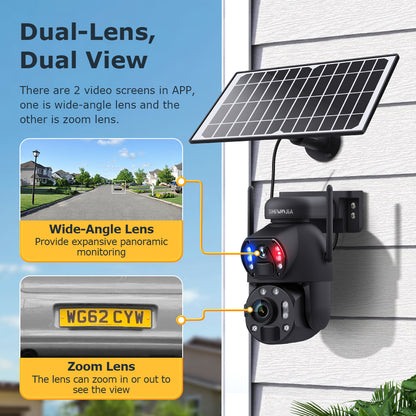 SHIWOJIA Solar Camera 4G SIM / WIFI 6MP Big 36X Zoom Dual Lens Recording Humanoid Tracking Outdoor Camera Metal Waterproof,Built-in Battery