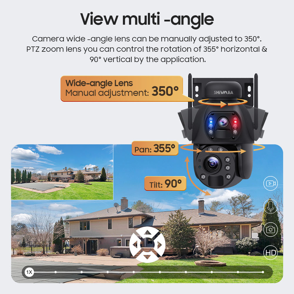 SHIWOJIA 20X Zoom 4G SIM / WIFI Cellular Security Camera Dual-Lens,6MP Solar Camera Wireless Outdoor,Siren Alarm,Color Night Vision,Dual Screen,Built in 12000mAh Battery