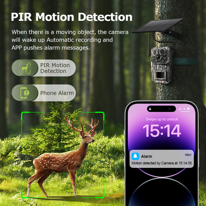 SHIWOJIA GPS Tracking 4G Solar Trail Camera 3MP Super HD PIR Motion Detection IP66 Waterproof Wide Range Detection Night Vision
