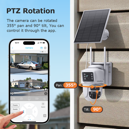SHIWOJIA 6MP Solar Panel Wifi 12X CCTV PTZ Camera Outdoor Dual Screen 3K Security Battery Power Solar Powered Network Camera 