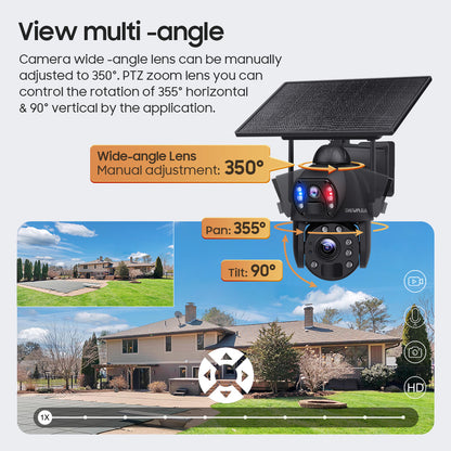 SHIWOJIA 36X Optical add Digital Zoom 4G SIM / WIFI  Cellular Security Camera Dual-Lens,6MP Solar Camera Wireless Outdoor,Siren Alarm,Color Night Vision,Dual Screen,Built-in Battery