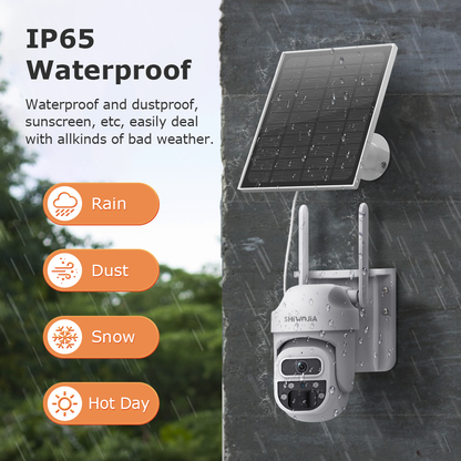 SHIWOJIA 3MP Mini Daul lens Solar Battery PTZ Camera PIR Human Detection Built-in Battery Solar Security Camera Night Vision