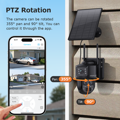 SHIWOJIA 537 6MP Solar Powered Security Camera 24/7 HD Night Vision Motion Detection Outdoor Surveillance