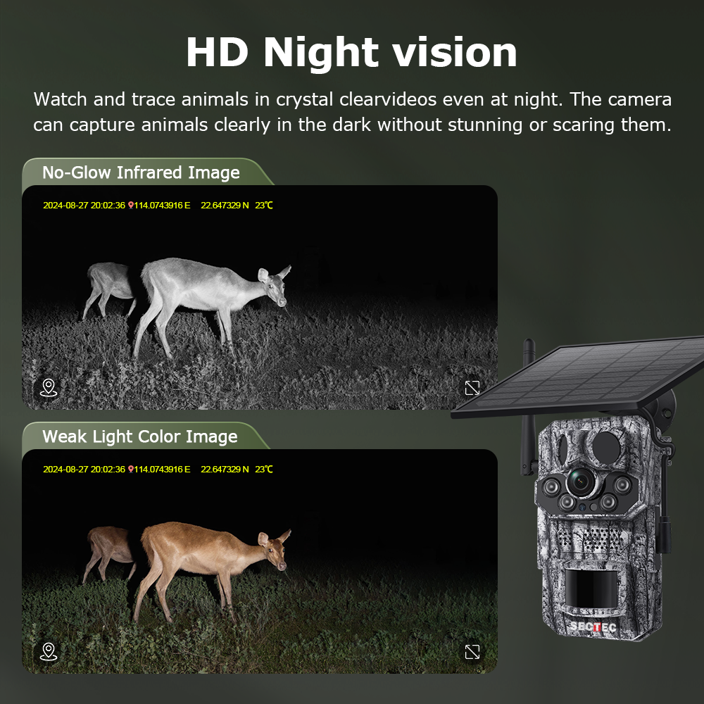 SHIWOJIA GPS Tracking 4G Solar Trail Camera 3MP Super HD PIR Motion Detection IP66 Waterproof Wide Range Detection Night Vision