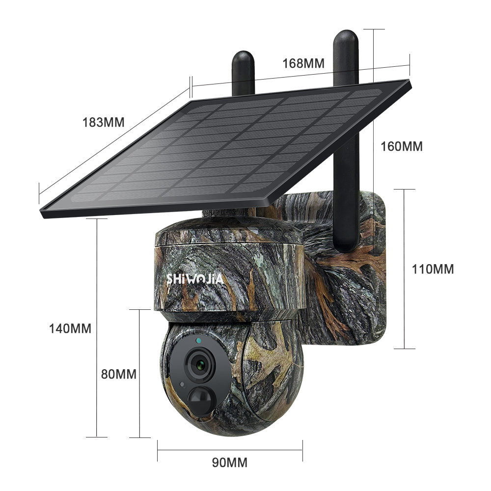 SHIWOJIA Camouflage Color Solar Battery PTZ Camera.4G SIM / WIFI 3MP 360° View Animal Monitoring.Built-in Battery 