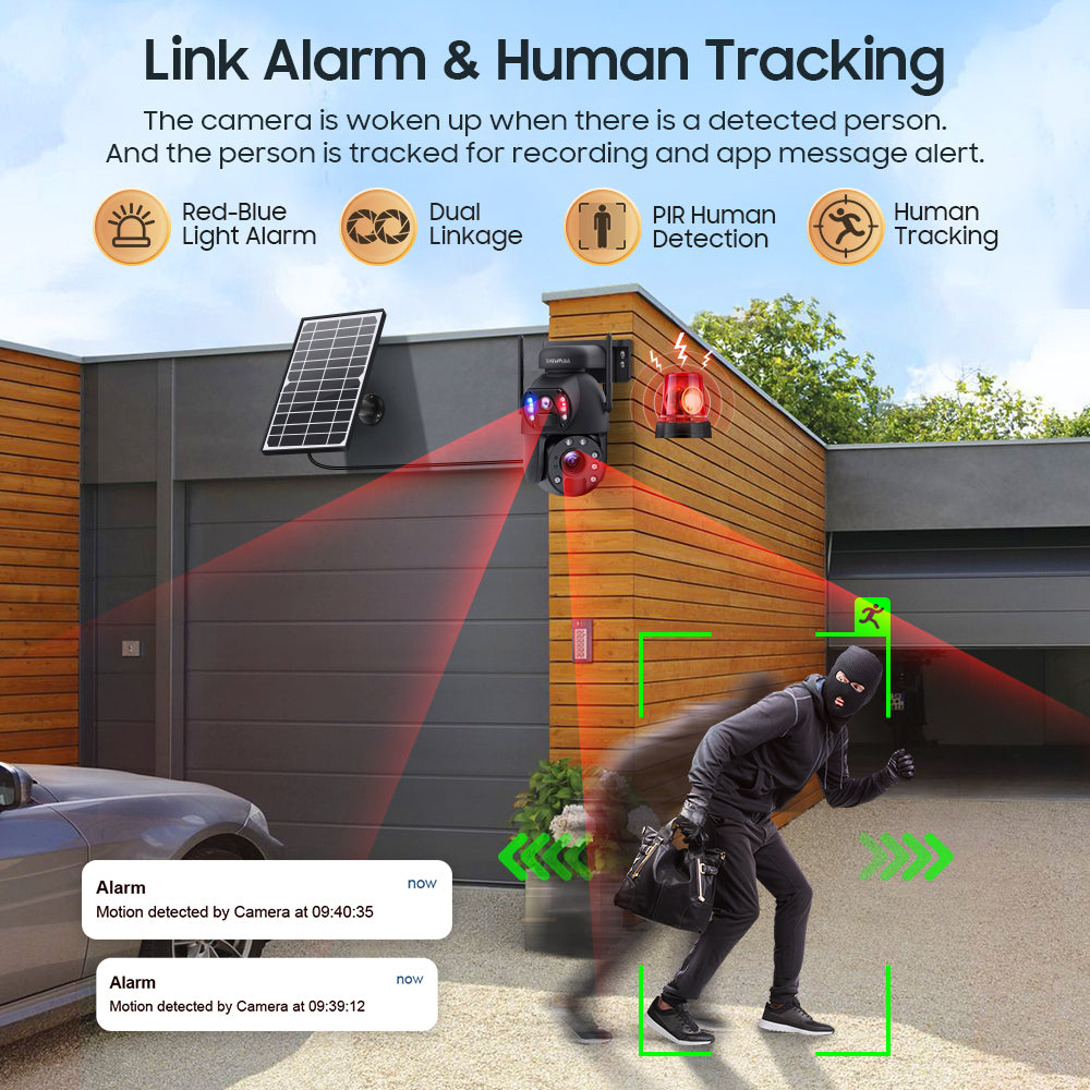 SHIWOJIA 20X Zoom 4G SIM / WIFI Cellular Security Camera Dual-Lens,6MP Solar Camera Wireless Outdoor,Siren Alarm,Color Night Vision,Dual Screen,Built in 12000mAh Battery
