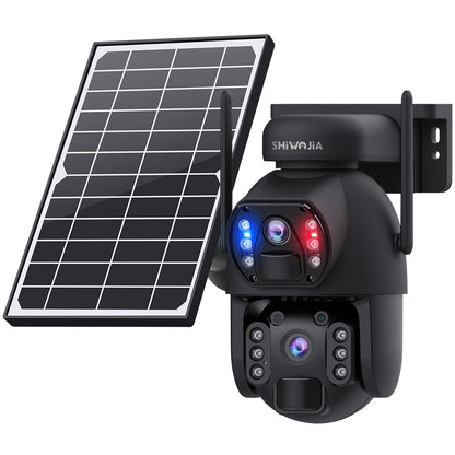 SHIWOJIA 4G SIM / WIFI Cellular Security Camera Dual-Lens,6MP  Solar Camera Wireless Outdoor,Siren Alarm,Color Night Vision,Dual Screen,Built-in 12000mAh Battery