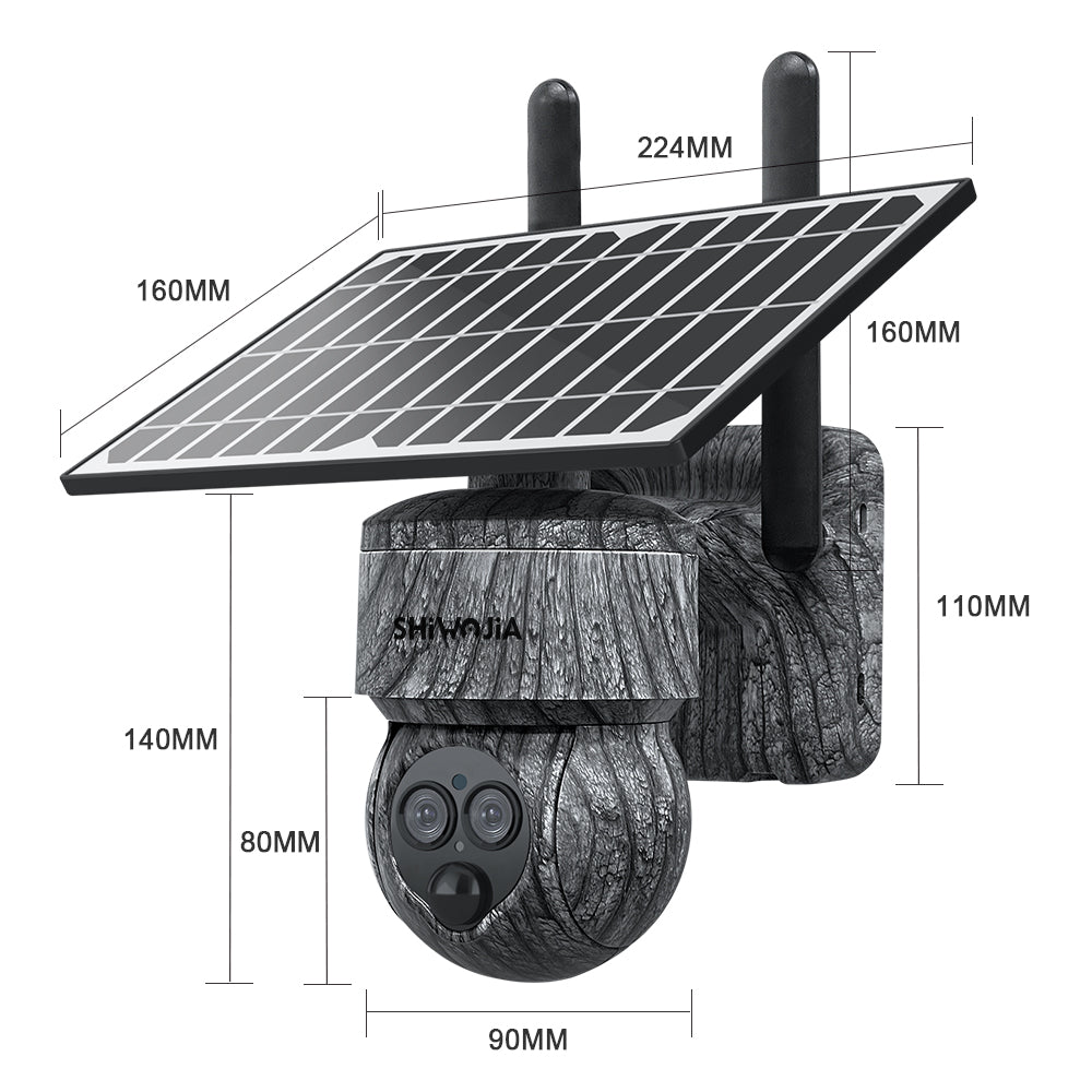 SHIWOJIA 6MP Solar Cameras 4G SIM / WIFI Wireless Outdoor 360° View Animal Monitoring Camouflage Color 12X Zoom Solar Battery PTZ Camera