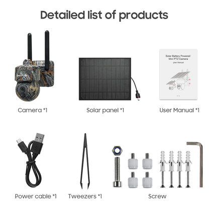 SHIWOJIA 3MP Camouflage Color Solar Battery PTZ Camera Outdoor Wifi Surveillance Effective Distance 15M Built In 7800mAh Battery
