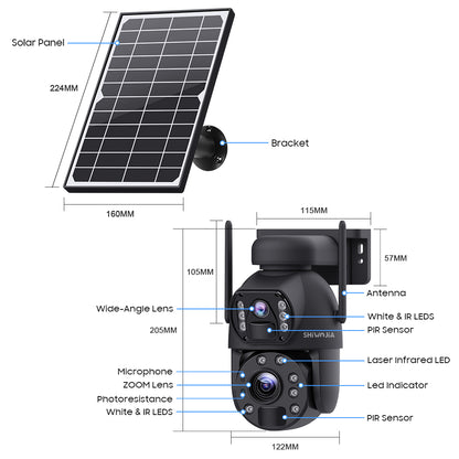 SHIWOJIA 10X Optical Zoom 4G SIM / WIFI Cellular Security Camera Dual-Lens,Dual View 6MP Solar Camera Wireless Outdoor,Siren Alarm,Color Night Vision,Dual Screen. Built-in Battery 