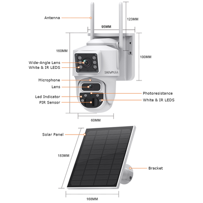 SHIWOJIA 6MP Solar Panel Wifi 12X CCTV PTZ Camera Outdoor Dual Screen 3K Security Battery Power Solar Powered Network Camera 