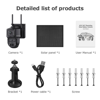 Shiwojia AOV 6MP PIR 4G Solar Powered Security Camera System Ultra HD Night Vision 24 7 Monitoring Waterproof Outdoor Surveillanc