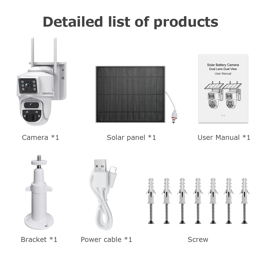 SHIWOJIA 6MP Solar Panel Wifi 12X CCTV PTZ Camera Outdoor Dual Screen 3K Security Battery Power Solar Powered Network Camera 