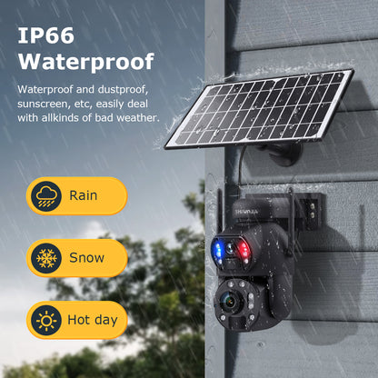 SHIWOJIA Solar Camera 4G SIM / WIFI 6MP Big 36X Zoom Dual Lens Recording Humanoid Tracking Outdoor Camera Metal Waterproof,Built-in Battery