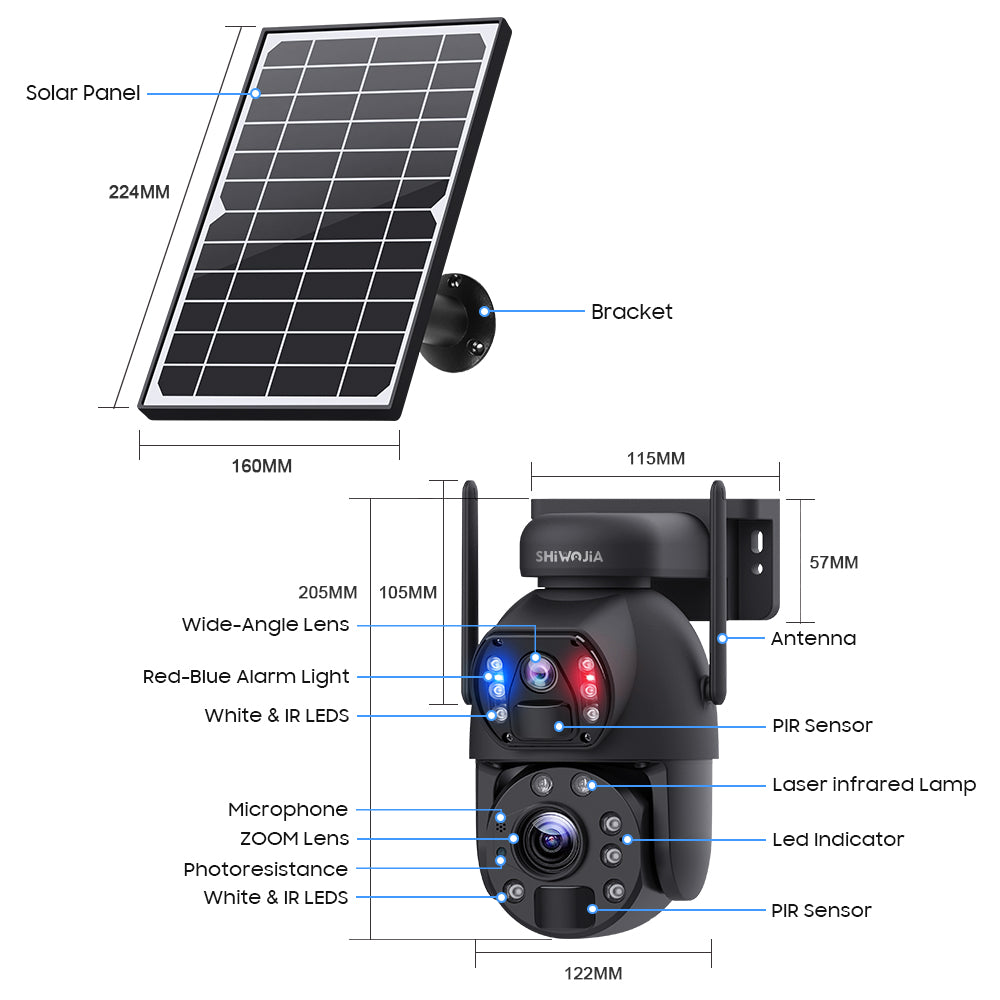 SHIWOJIA 20X Zoom 4G SIM / WIFI Cellular Security Camera Dual-Lens,6MP Solar Camera Wireless Outdoor,Siren Alarm,Color Night Vision,Dual Screen,Built in 12000mAh Battery