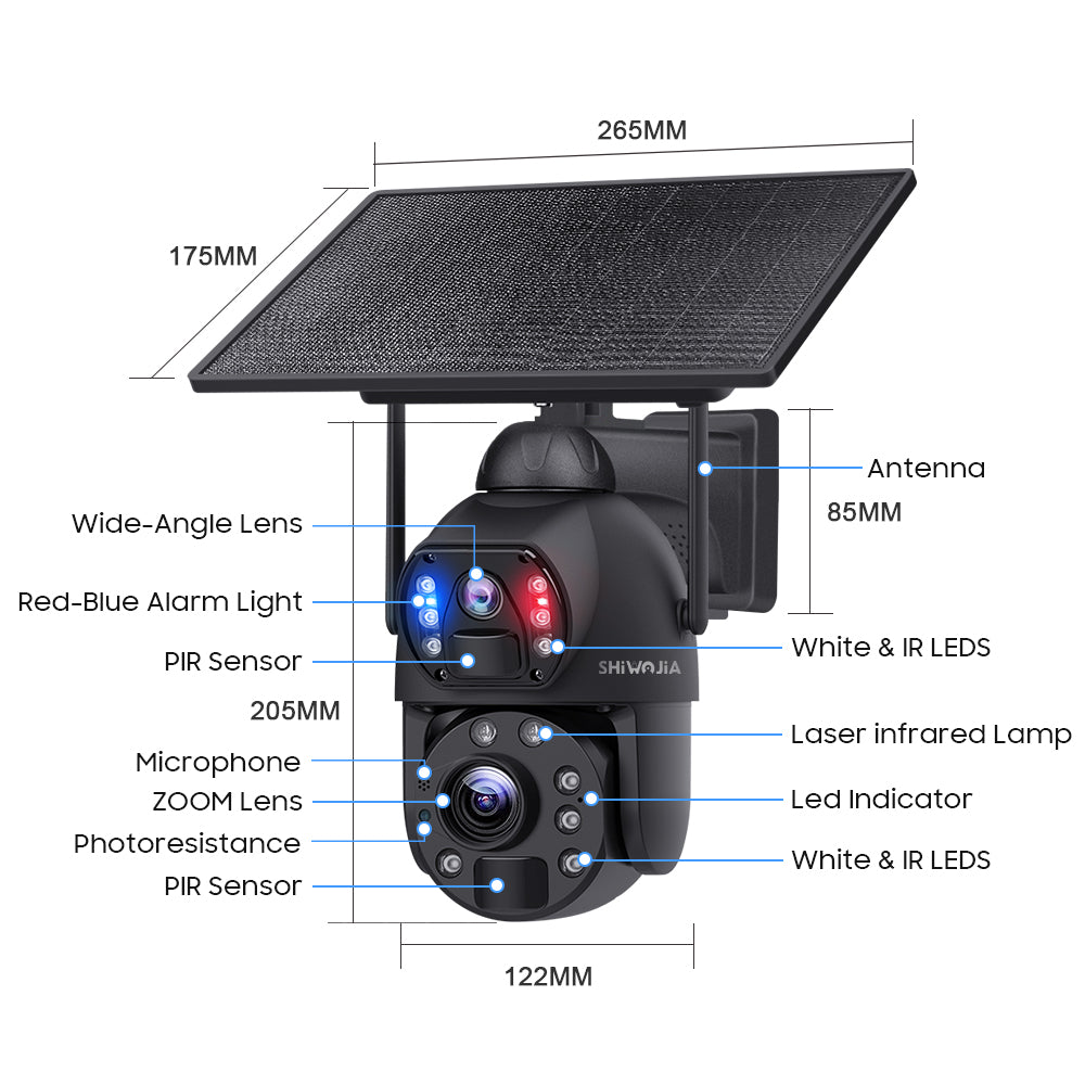 SHIWOJIA 36X Optical add Digital Zoom 4G SIM / WIFI  Cellular Security Camera Dual-Lens,6MP Solar Camera Wireless Outdoor,Siren Alarm,Color Night Vision,Dual Screen,Built-in Battery