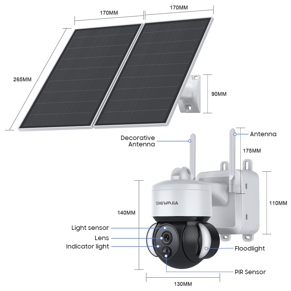 SHIWOJIA 3MP Solar Camera 4G SIM / WIFI Security Outdoor Recording Humanoid Tracking 20W 24/7 hours Solar Battery Floodlight PTZ Camera