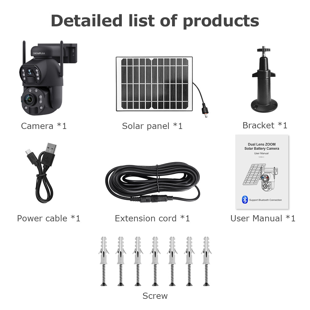 SHIWOJIA Solar Camera 4G SIM / WIFI 6MP Big 36X Zoom Dual Lens Recording Humanoid Tracking Outdoor Camera Metal Waterproof,Built-in Battery