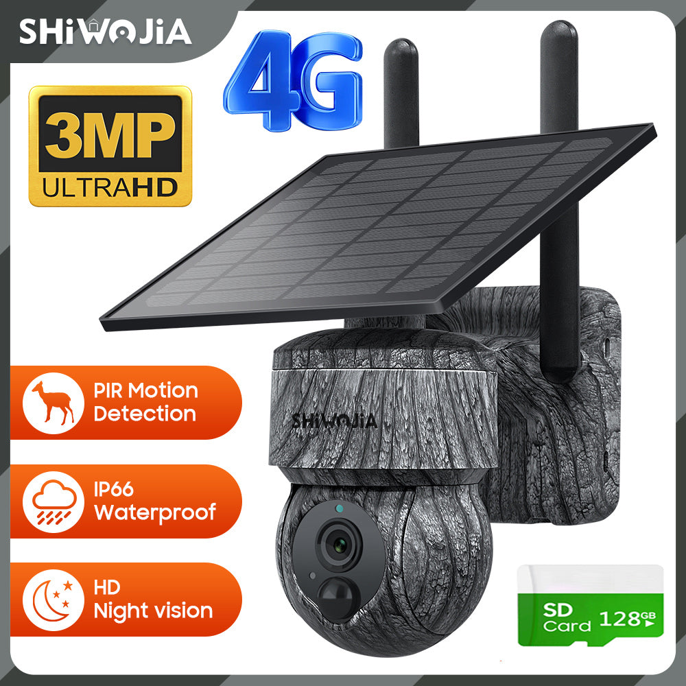 SHIWOJIA 517C Solar Cellular Trail Camera,4G SIM /WIFI Hunting Camera,360° PTZ,Live 3PM Video,IR Infrared,Game Cameras with Motion Activated Waterproof.Built-in Battery