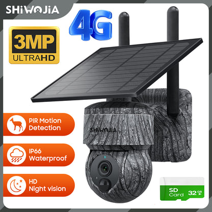 SHIWOJIA 517C Solar Cellular Trail Camera,4G SIM /WIFI Hunting Camera,360° PTZ,Live 3PM Video,IR Infrared,Game Cameras with Motion Activated Waterproof.Built-in Battery