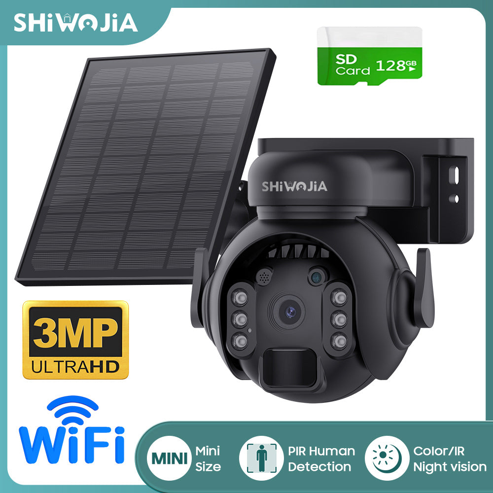 SHIWOJIA 4G SIM / WIFI Solar Security Cameras WIFI Wireless Outdoor 3MP 360° View Animal Monitoring Black/White Color Battery PTZ Camera.Built-in Battery