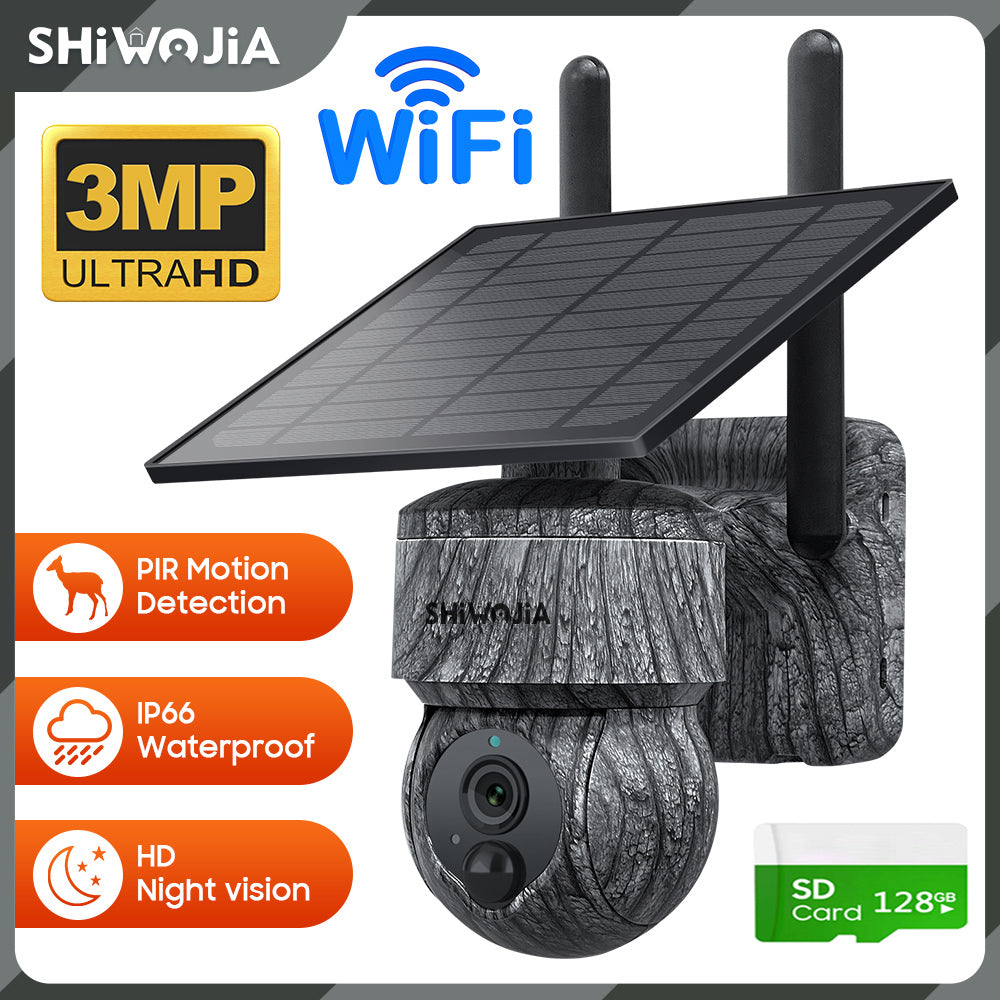 SHIWOJIA 517C Solar Cellular Trail Camera,4G SIM /WIFI Hunting Camera,360° PTZ,Live 3PM Video,IR Infrared,Game Cameras with Motion Activated Waterproof.Built-in Battery