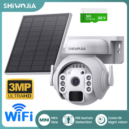 SHIWOJIA 4G SIM / WIFI Solar Security Cameras WIFI Wireless Outdoor 3MP 360° View Animal Monitoring Black/White Color Battery PTZ Camera.Built-in Battery