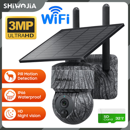 SHIWOJIA 517C Solar Cellular Trail Camera,4G SIM /WIFI Hunting Camera,360° PTZ,Live 3PM Video,IR Infrared,Game Cameras with Motion Activated Waterproof.Built-in Battery