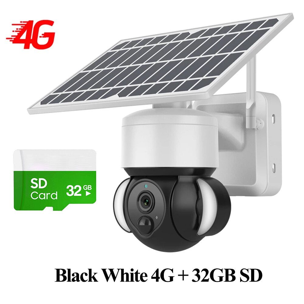 SHIWOJIA 3MP Solar Camera 4G Sim Card Solar Panel Surveillance Cameras Outdoor PIR PTZ Camera Security Protection Battery Cam 