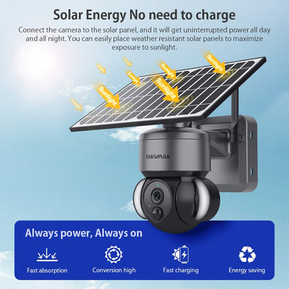 SHIWOJIA 3MP Solar Camera 4G Sim Card Solar Panel Surveillance Cameras Outdoor PIR PTZ Camera Security Protection Battery Cam 