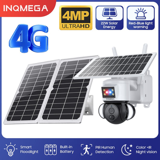 SHIWOJIA Solar Camera 4G SIM Card 4MP Outdoor Waterproof PTZ Solar Battery CCTV 21700 baterries Red-Blue Light Alarm