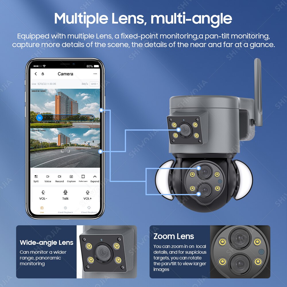 WIFI IP Camera 4MP 10X Zoom Security Protection Outdoor Surveillance Cameras AI Auto Tracking Floodlight Camera 