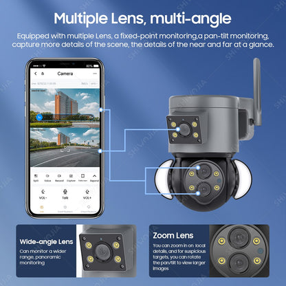 WIFI IP Camera 4MP 10X Zoom Security Protection Outdoor Surveillance Cameras AI Auto Tracking Floodlight Camera 